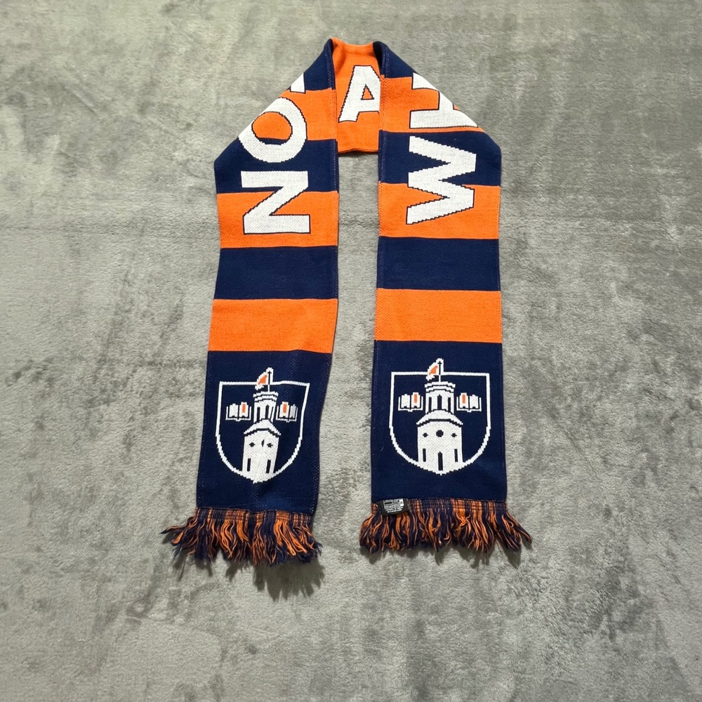 Wheaton College Scarf Unisex‎ OS Navy Orange Knit Collegiate Striped Fringe